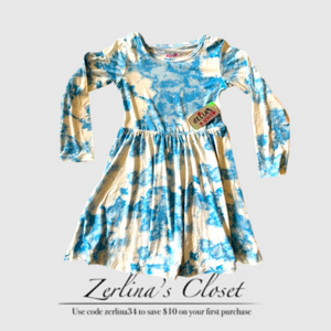 NWT dELiA*s Cloud Stretch Long Sleeve Dress | blue, white | 10-12 |